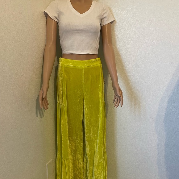 Free People Pants - Lime Velvet Wide-Leg Palazzo Pants